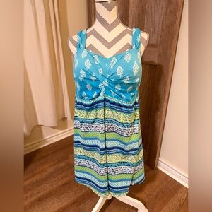 Lands’ End swim dress size 16W full coverage underwire blue green Mediterranean